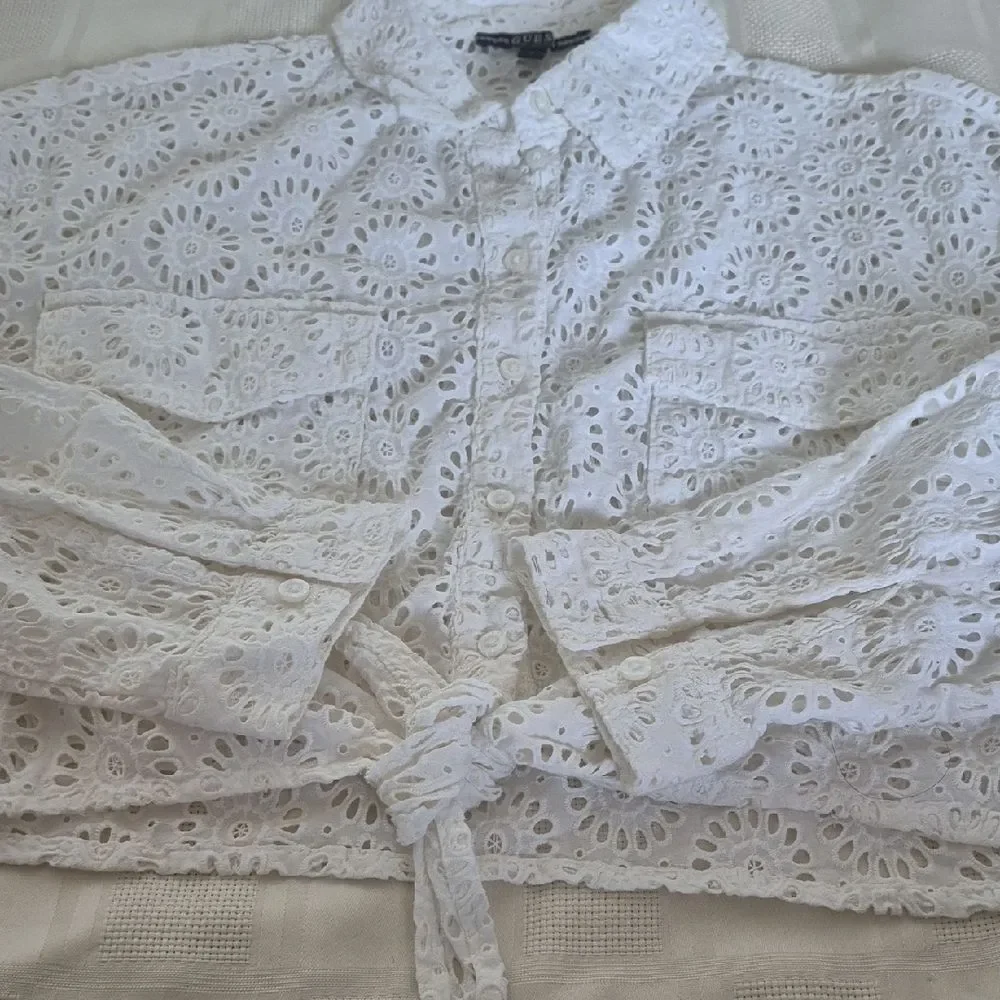 Guess White Embroidered Eyelet Button-Down Shirt - Picture 13 of 16